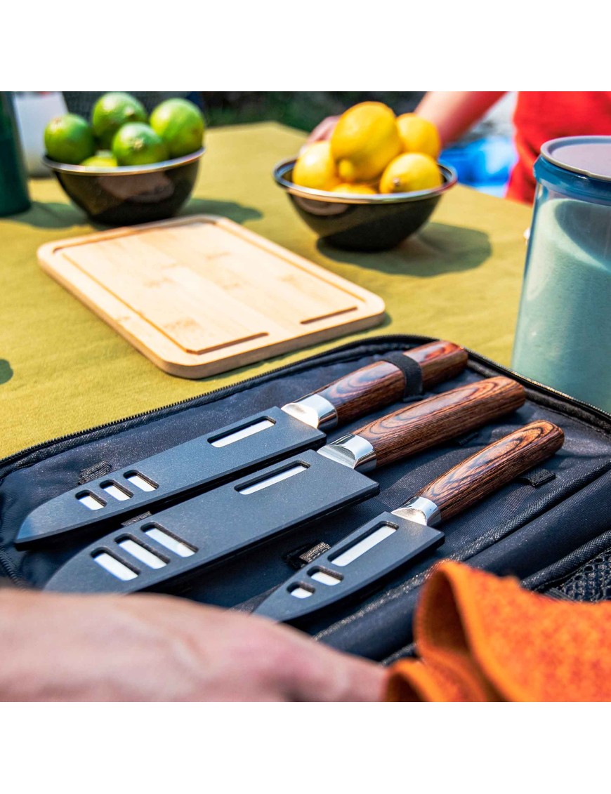 GSI Outdoors RAKAU Knife Set – zestaw 3 noży turystycznych z deską i etui