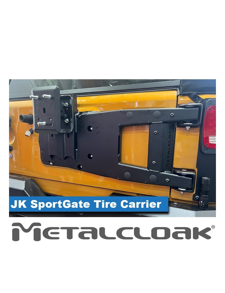 SportGate nosnik kola zapasowego na klape wzmocnienie zawiasy billet Jeep Wrangler JK MetalCloak