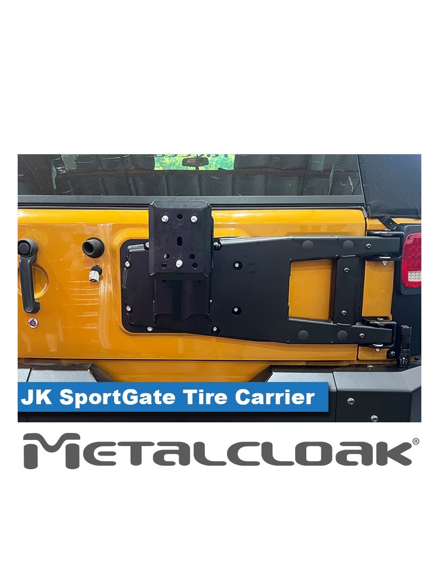 SportGate nosnik kola zapasowego na klape wzmocnienie zawiasy billet Jeep Wrangler JK MetalCloak