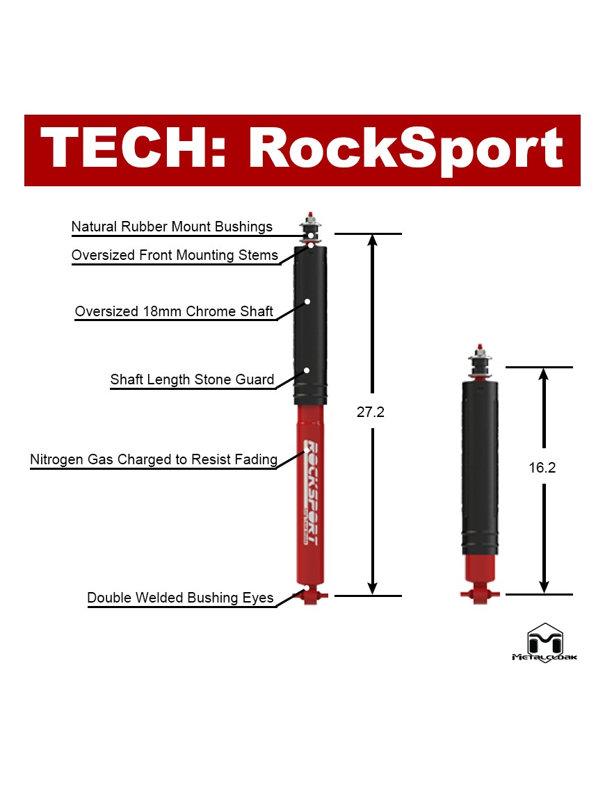 Amortyzatory RockSport RED Long Travel przednie, para, TJ/LJ