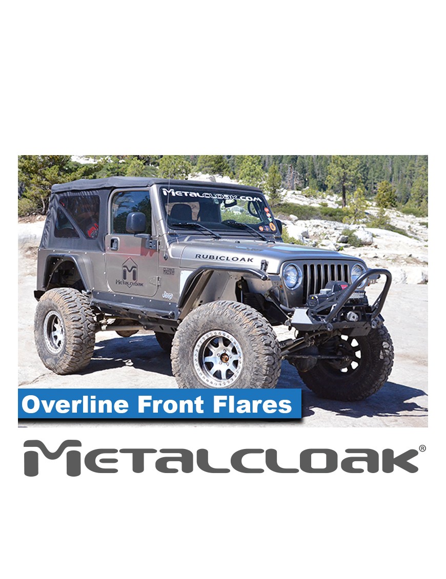 Nakladki przednie Overline plaskie 4", para, TJ/LJ/YJ, czarna powloka proszkowa