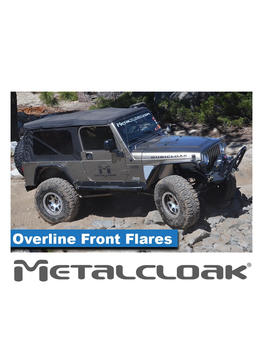 Nakladki przednie Overline plaskie 4", para, TJ/LJ/YJ, czarna powloka proszkowa
