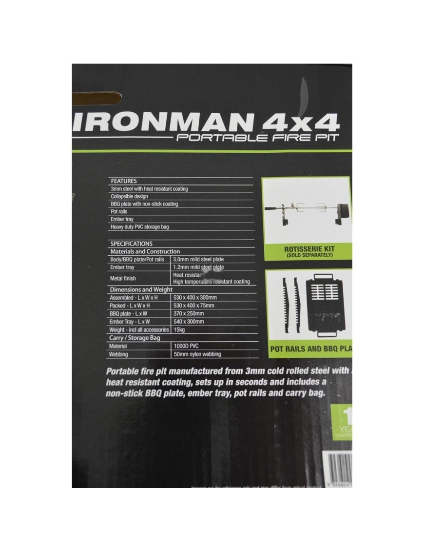 Zestaw ogniskowy Ironman 4x4: palenisko Portable Fire Pit i rożen elektryczny