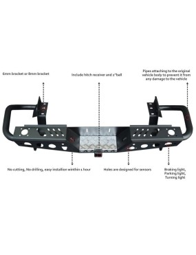Zderzak tylny stalowy EFS z orurowaniem i światłami LED — Ford Ranger PX 2011-2018, Mazda BT-50 2011-2020