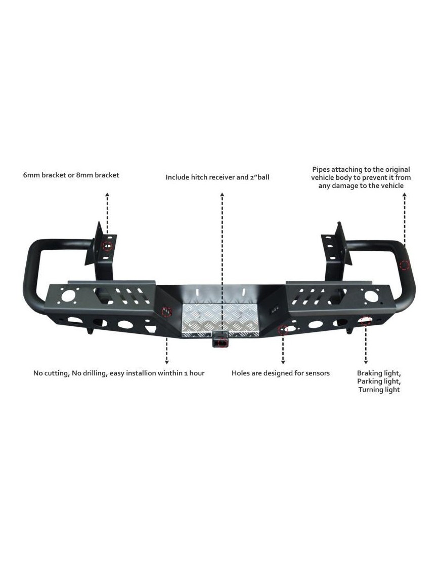 Zderzak tylny stalowy EFS z orurowaniem i światłami LED — Ford Ranger PX 2011-2018, Mazda BT-50 2011-2020
