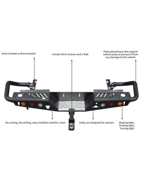 Zderzak tylny stalowy EFS z orurowaniem i światłami LED — Toyota Hilux Revo od 08.2015