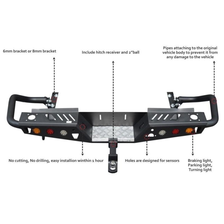 Zderzak tylny stalowy EFS z orurowaniem i światłami LED — Toyota Hilux Revo od 08.2015 EFS4WD - ujęcie 4