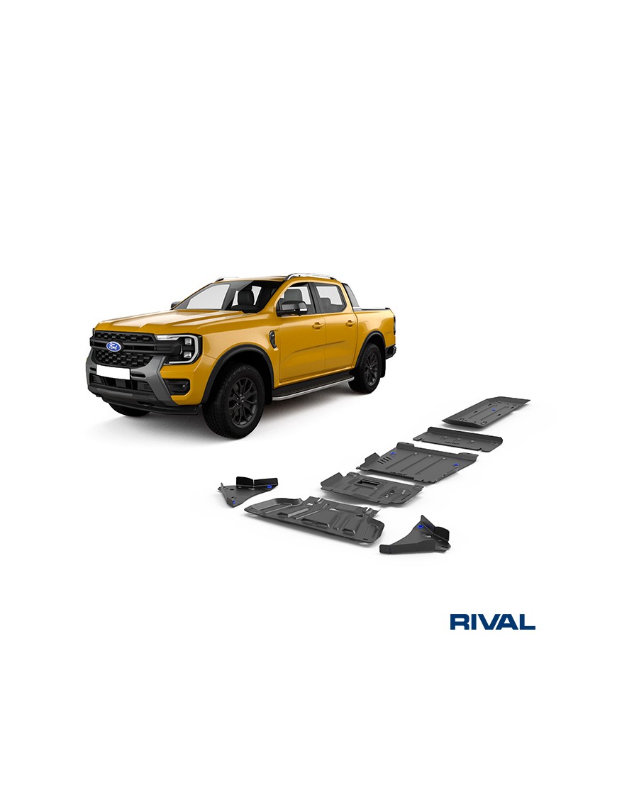 Zestaw osłon stalowych Rival 3 mm — chłodnica, silnik, skrzynia, reduktor, zbiornik, wahacze — Ford Ranger, VW Amarok od 2022