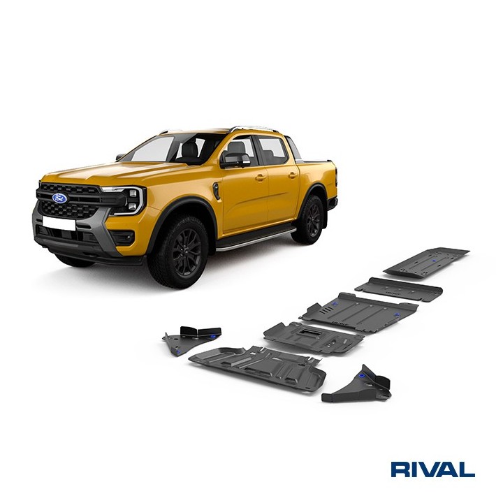 Zestaw osłon stalowych Rival 3 mm — chłodnica, silnik, skrzynia, reduktor, zbiornik, wahacze — Ford Ranger, VW Amarok od 2022