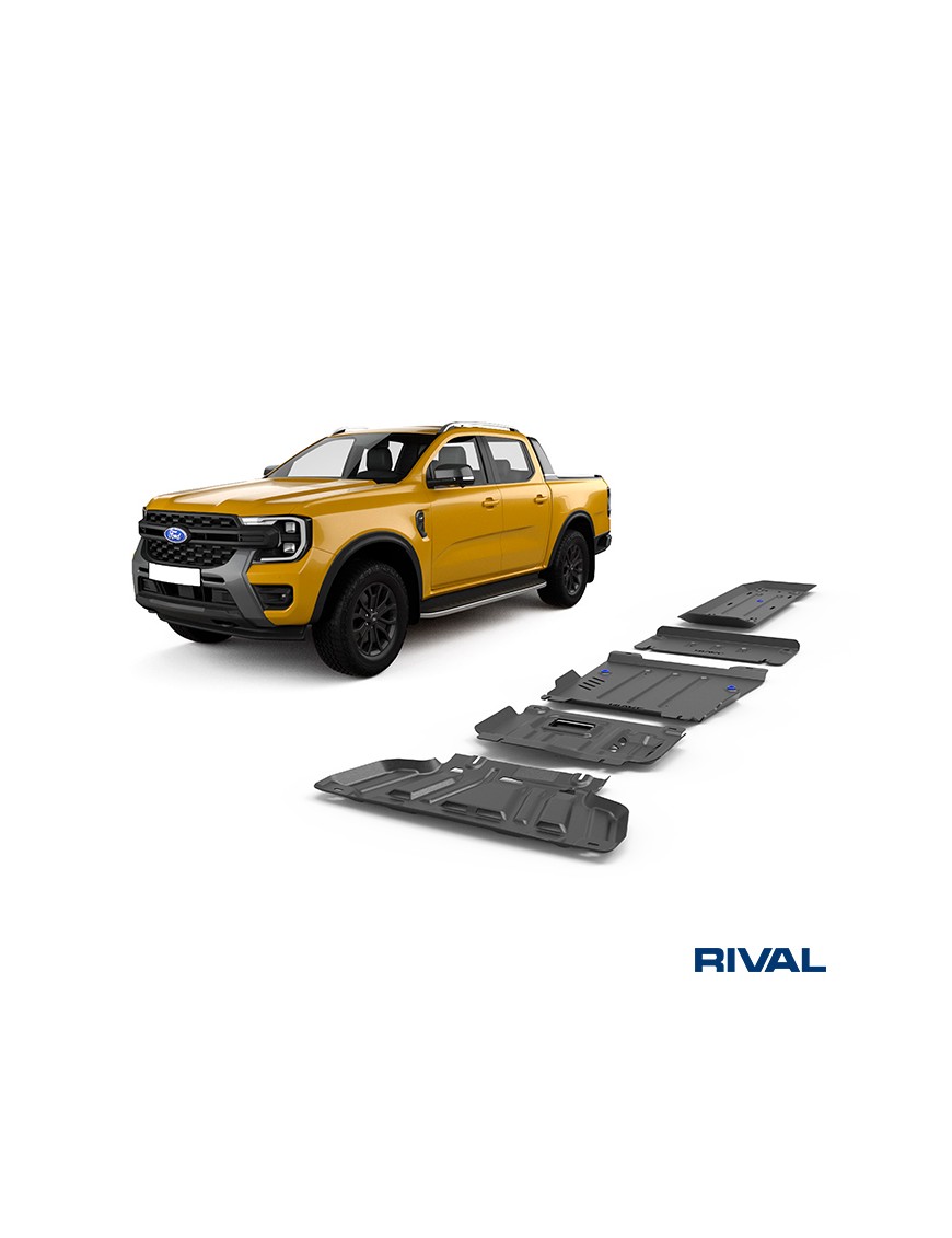 Zestaw osłon stalowych Rival 3 mm — chłodnica, silnik, skrzynia, reduktor, zbiornik — Ford Ranger, VW Amarok od 2022