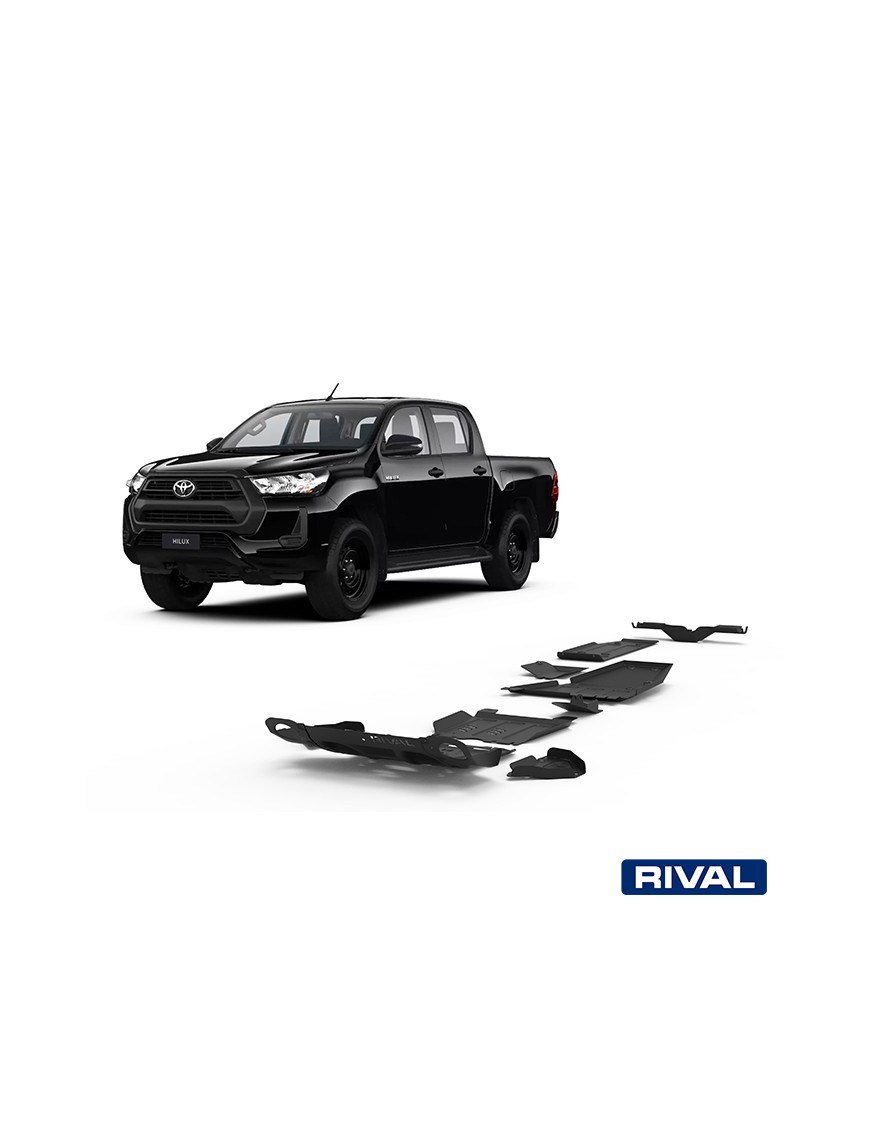 Pełny zestaw osłon Rival stal 3 mm — 7 elementów z wahaczami i dyferencjałem — Toyota Hilux 2.4d