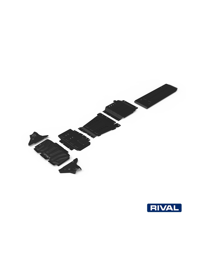 Zestaw osłon stalowych Rival 3 mm — chłodnica, silnik, skrzynia, reduktor, zbiornik, wahacze — Nissan Navara 2,3 D