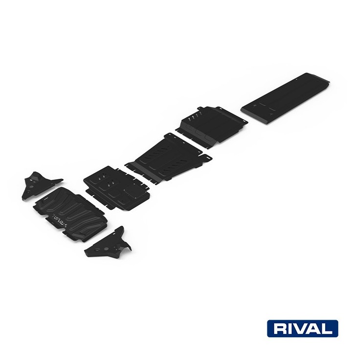 Zestaw osłon stalowych Rival 3 mm — chłodnica, silnik, skrzynia, reduktor, zbiornik, wahacze — Nissan Navara 2,3 D