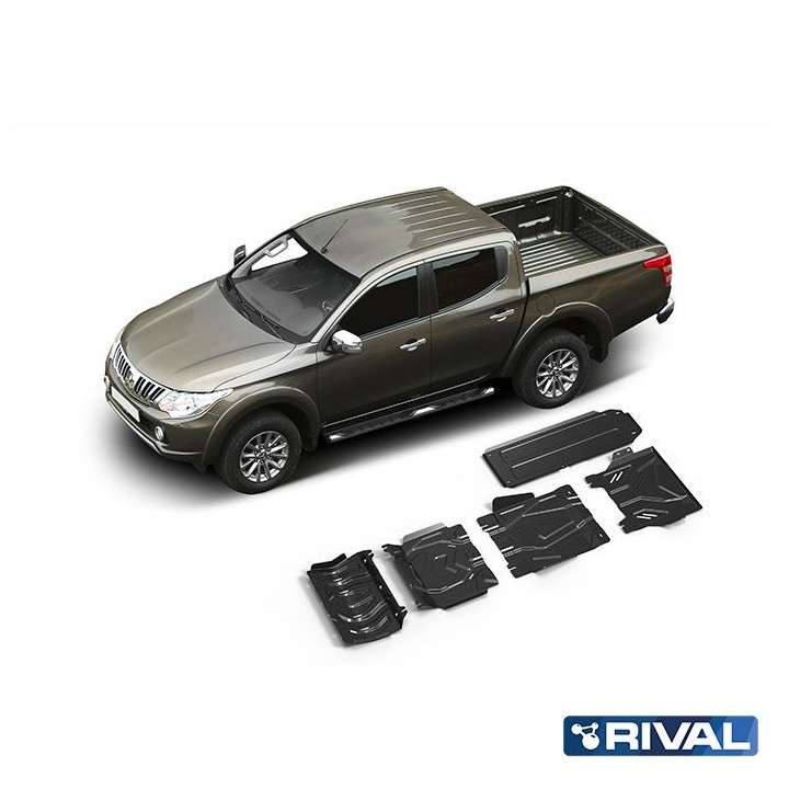 Zestaw osłon Rival stal — chłodnica, silnik, skrzynia, reduktor, zbiornik — Mitsubishi L200 / Triton 2015-2019, od - ujęcie 2