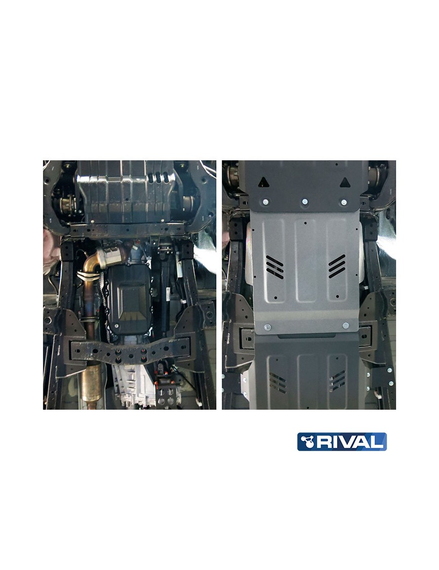 Osłona skrzyni biegów Rival aluminium 6 mm — Mitsubishi L200 2015-2023, Pajero Sport od 2016, Fiat Fullback 2016-2020