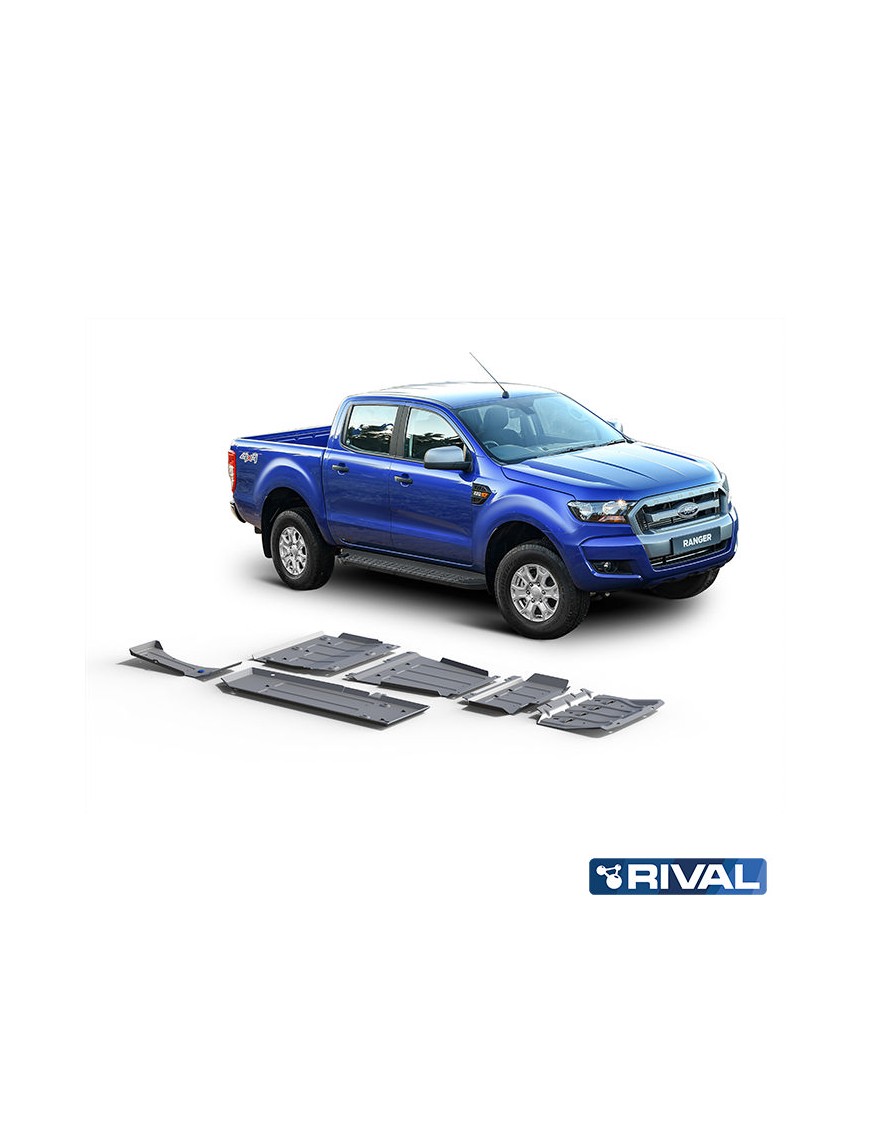 Zestaw osłon aluminiowych Rival 4 mm — chłodnica, silnik, skrzynia, reduktor, zbiornik paliwa i AdBlue — Ford Ranger 2011-2022