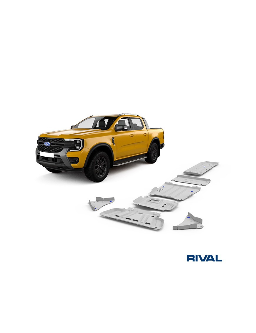 Zestaw osłon Rival 6 elementów — chłodnica, silnik, skrzynia, reduktor, bak, wahacze — alu 6 mm — Ford Ranger, VW Amarok od 2022