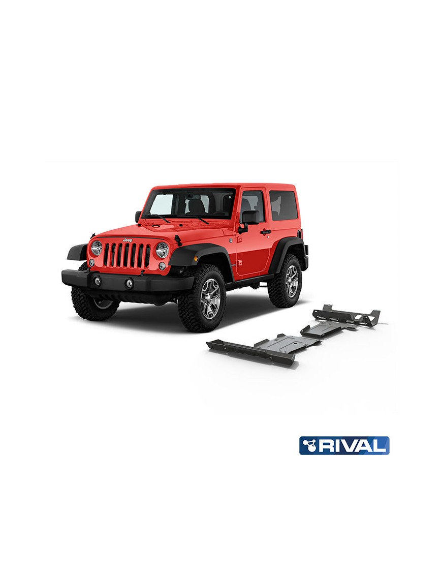 Zestaw osłon Rival — drążki, wydech, silnik, skrzynia, reduktor — Jeep Wrangler JL 2.0 i 3.6 2018-2021