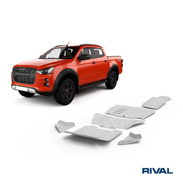 Zestaw osłon Rival — chłodnica, silnik, skrzynia, reduktor, zbiornik, wahacze — 6 mm — Isuzu D-Max od 2021