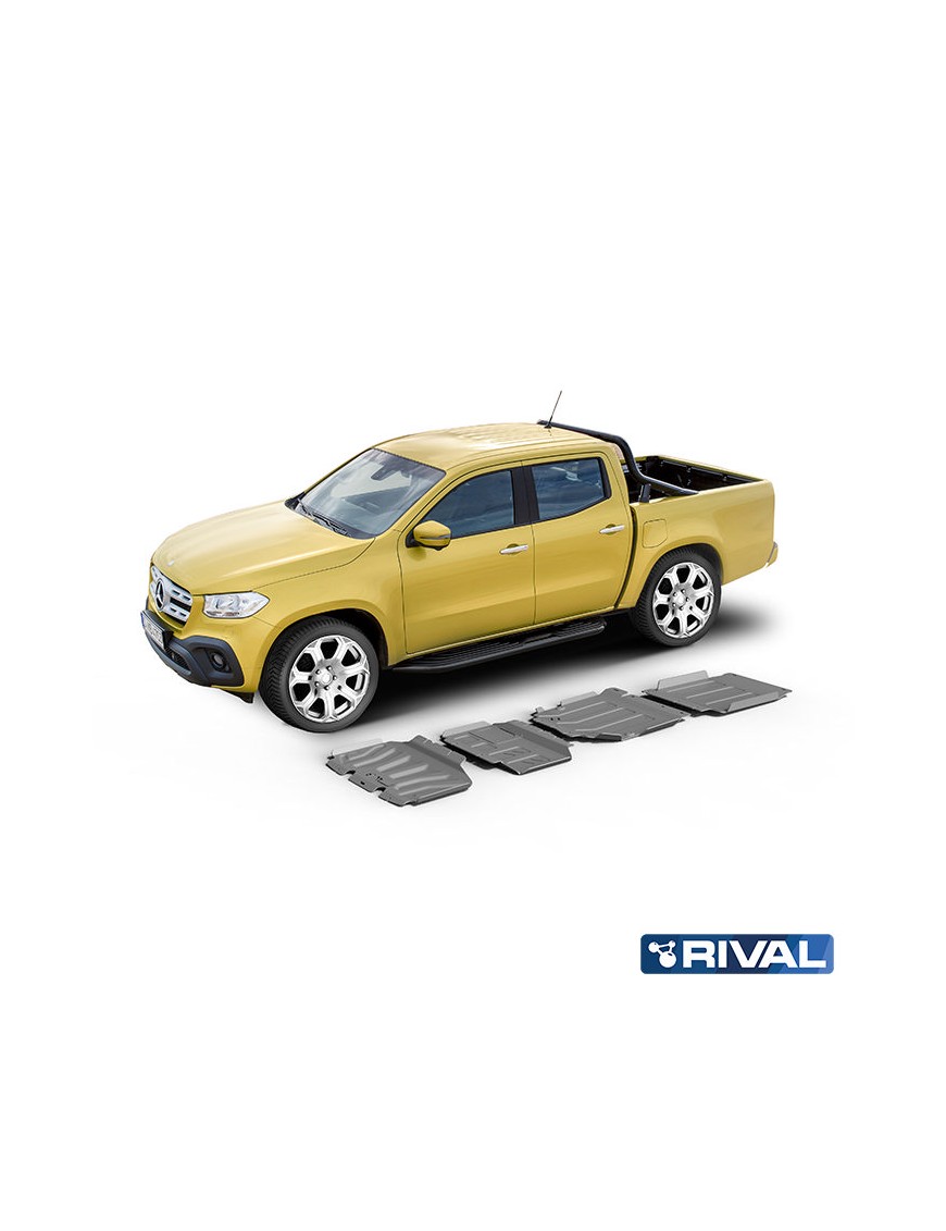 Zestaw osłon Rival aluminium 3,8 mm — chłodnica, silnik, skrzynia, reduktor — Mercedes-Benz X-Class 2,3 TD od 2018