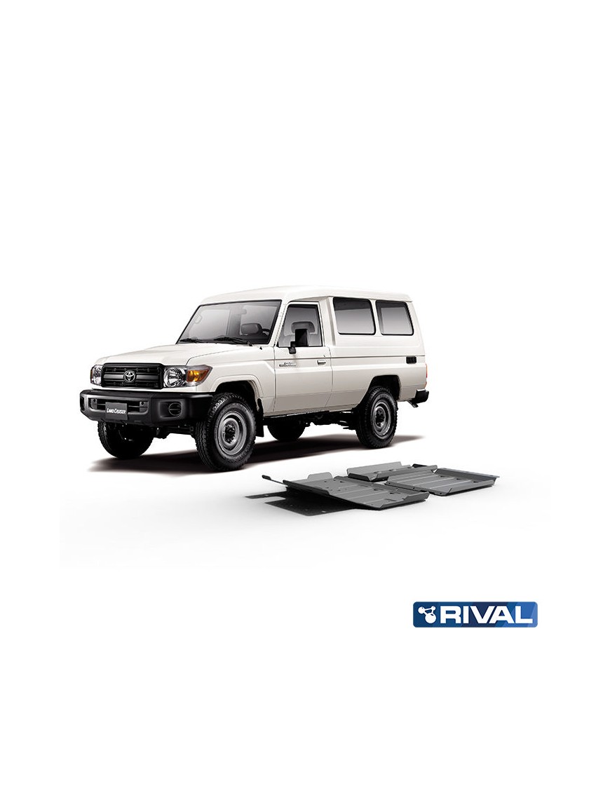 Zestaw osłon Rival 6 mm — drążki kierownicze, skrzynia, reduktor, zbiornik paliwa — Toyota Land Cruiser 70