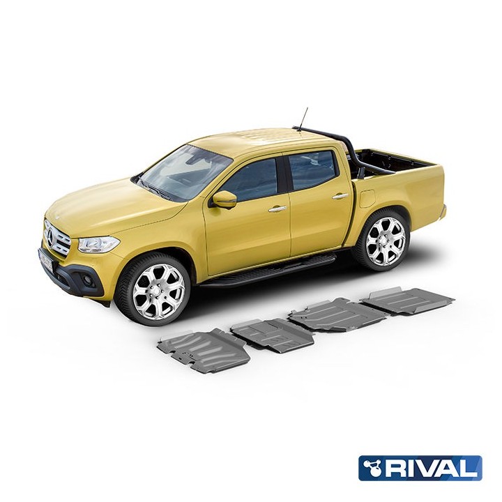 Zestaw osłon Rival aluminium 6 mm — chłodnica, silnik, skrzynia, reduktor — Mercedes-Benz X-Class 2,3 TD od 2018