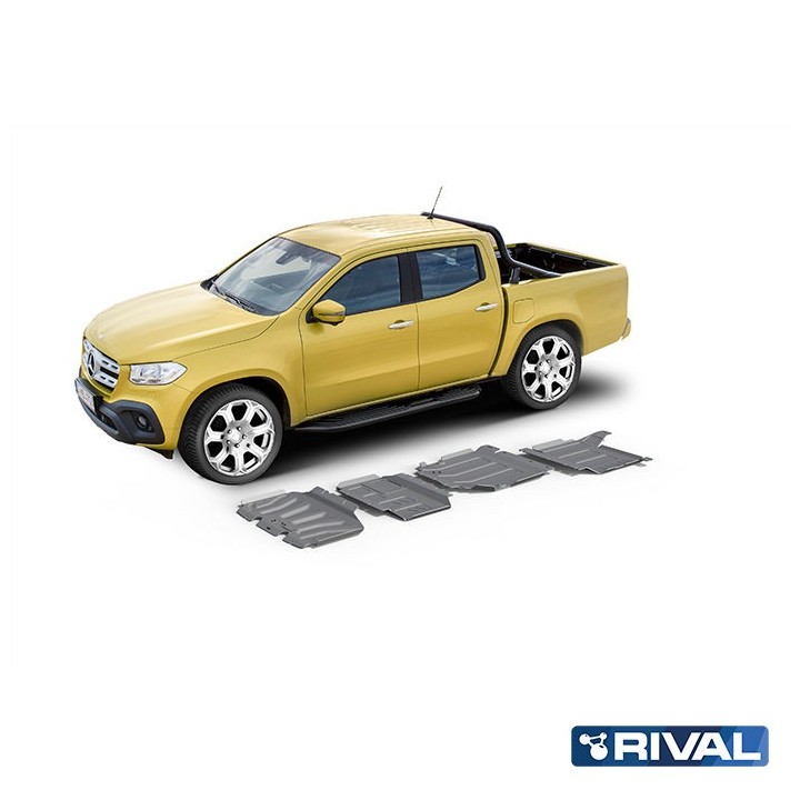 Zestaw osłon Rival aluminium 3,8 mm — chłodnica, silnik, skrzynia, reduktor — Mercedes-Benz X-Class 3,0 D V6 od 2018