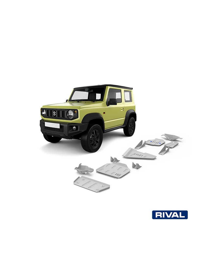 Zestaw osłon Rival 6 mm — drążki, skrzynia, reduktor, zbiornik paliwa, wahacze — Suzuki Jimny od 2018