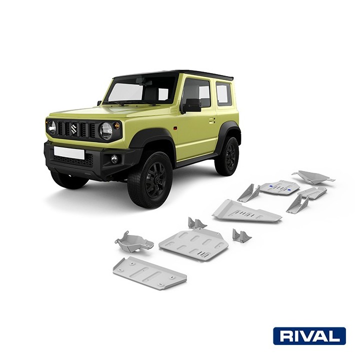 Zestaw osłon Rival 6 mm — drążki, skrzynia, reduktor, zbiornik paliwa, wahacze — Suzuki Jimny od 2018