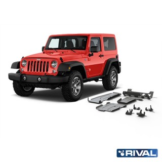 Zestaw osłon Rival — silnik, skrzynia, tłumik, zbiornik paliwa, wahacze — aluminium 6 mm — Jeep Wrangler JL 2D 2018-2021