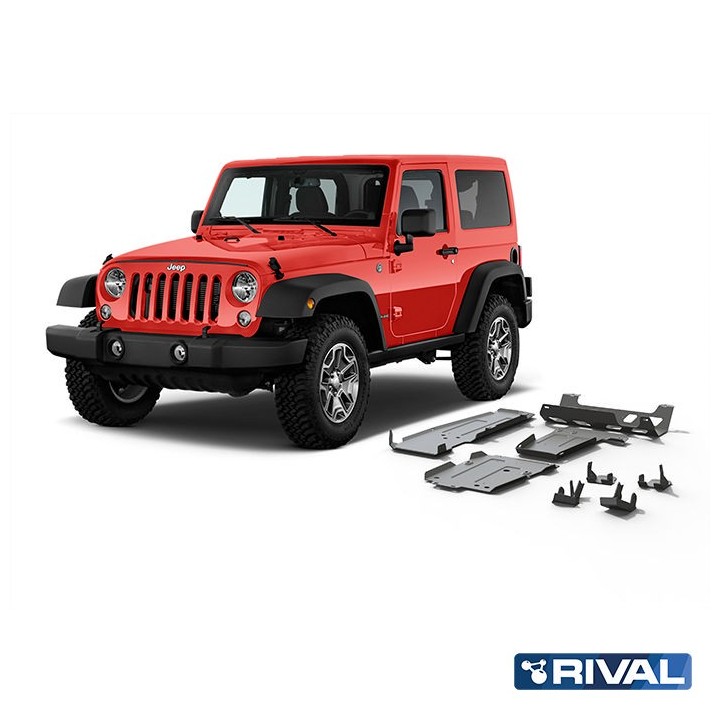 Zestaw osłon Rival — silnik, skrzynia, tłumik, zbiornik paliwa, wahacze — aluminium 6 mm — Jeep Wrangler JL 2D 2018-2021