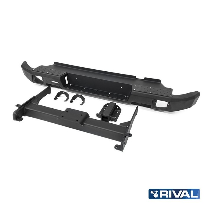 Zderzak tylny aluminiowy Rival z oświetleniem LED, czarny — Volkswagen Amarok 2010-2016 i 2016-2020