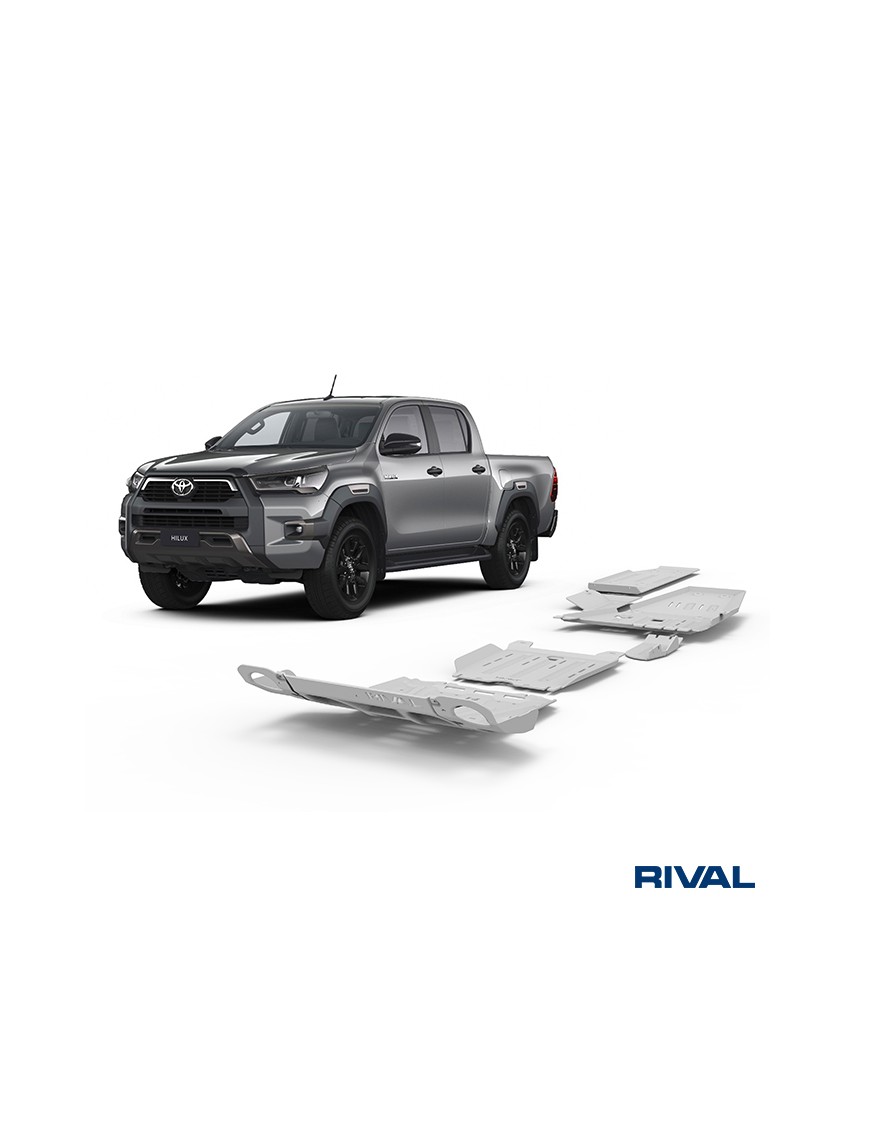Zestaw osłon Rival alu 6 mm — chłodnica, silnik, skrzynia, reduktor, AdBlue, bak — Toyota Hilux 2015-2022