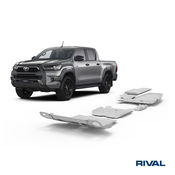 Zestaw osłon Rival alu 6 mm — chłodnica, silnik, skrzynia, reduktor, AdBlue, bak — Toyota Hilux 2015-2022