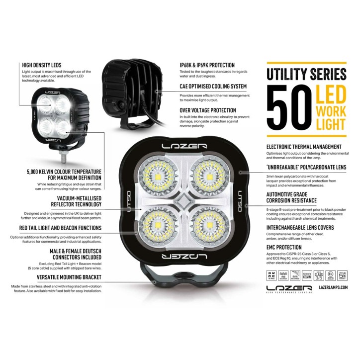 LAZER Utility-50 — lampa robocza LED 5000 lm, IP68/IP69K - ujęcie 7