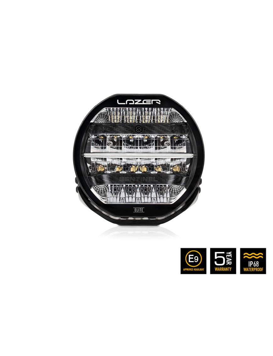 LAZER Sentinel 9'' Elite Black ze światłami pozycyjnymi – okrągła lampa LED