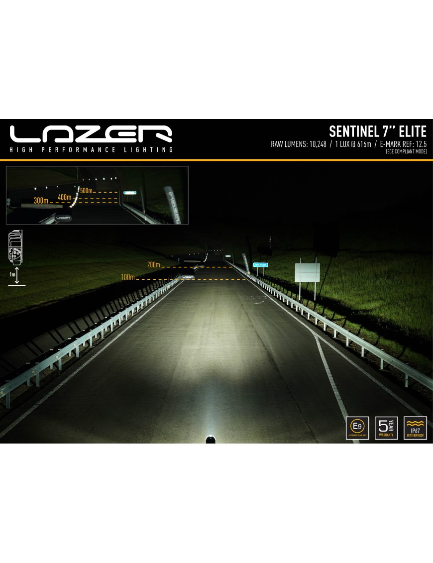 LAZER Sentinel 7" Elite White ze światłami pozycyjnymi - okrągła lampa LED
