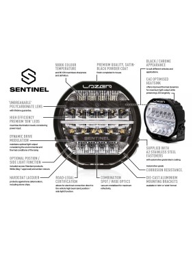 LAZER Sentinel 9'' Elite Black ze światłami pozycyjnymi – okrągła lampa LED