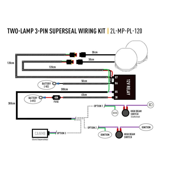 Wiązka do podłączenia dwóch lamp - Średnia moc (3-stykowe, Superseal, 12V) LAZER High Performance LED Lighting - ujęcie 2