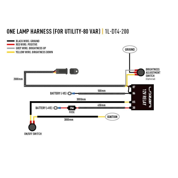 Wiązka do podłączenia pojedynczej lampy DEUTSCH DT - 4 PIN, 12V z włącznikiem - serii LAZER UTILITY, CARBON-6 - ujęcie 2