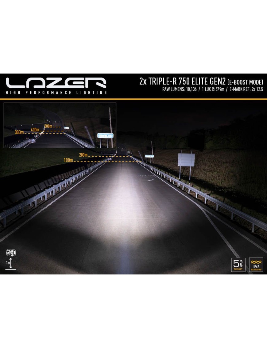 Zestaw dwóch lamp LAZER TRIPLE-R 750 Elite (Gen2) z systemem montażu w fabrycznym grillu - Isuzu D-Max (2021 - 2022)