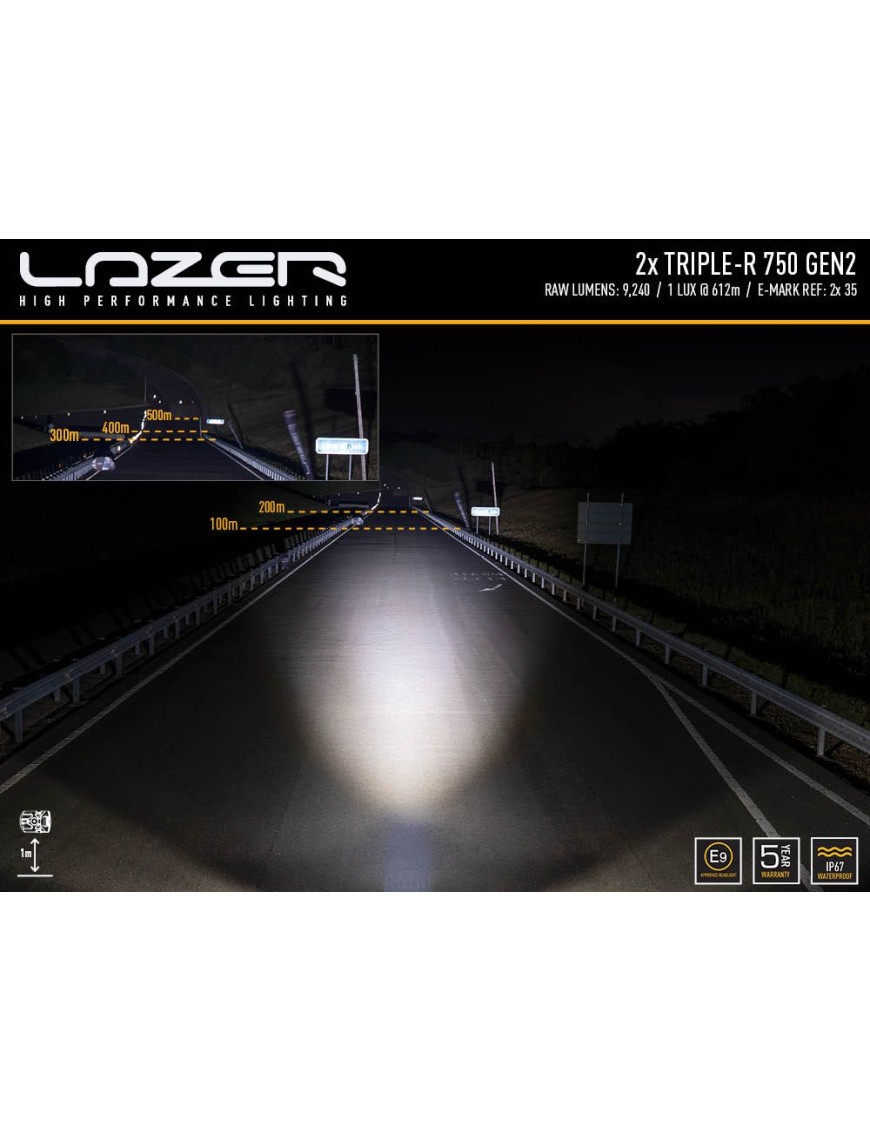 Zestaw dwóch lamp LAZER TRIPLE-R 750 (Gen2) z systemem montażu w fabrycznym grillu - Isuzu D-Max (2021 - 2022)