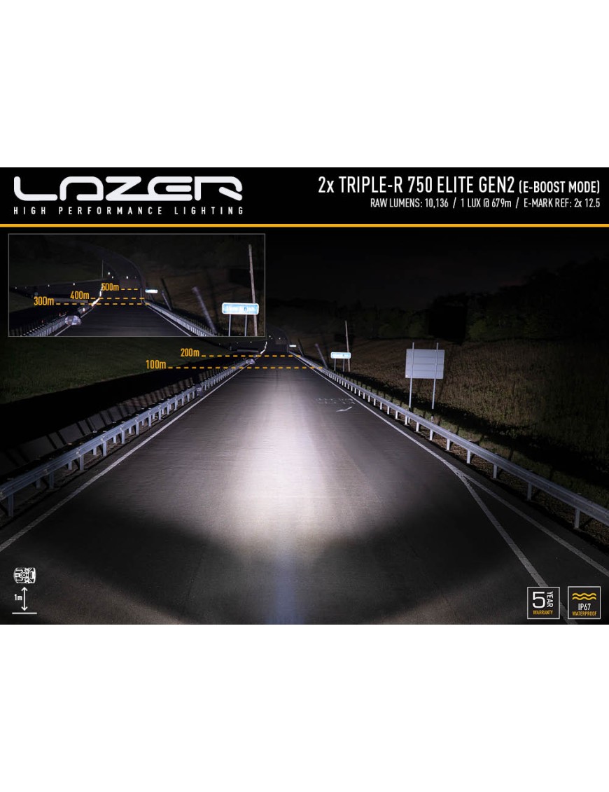 Zestaw dwóch lamp LAZER TRIPLE-R 750 Elite (Gen2) z systemem montażu w fabrycznym grillu - Toyota Land Cruiser 300 (2021 -)