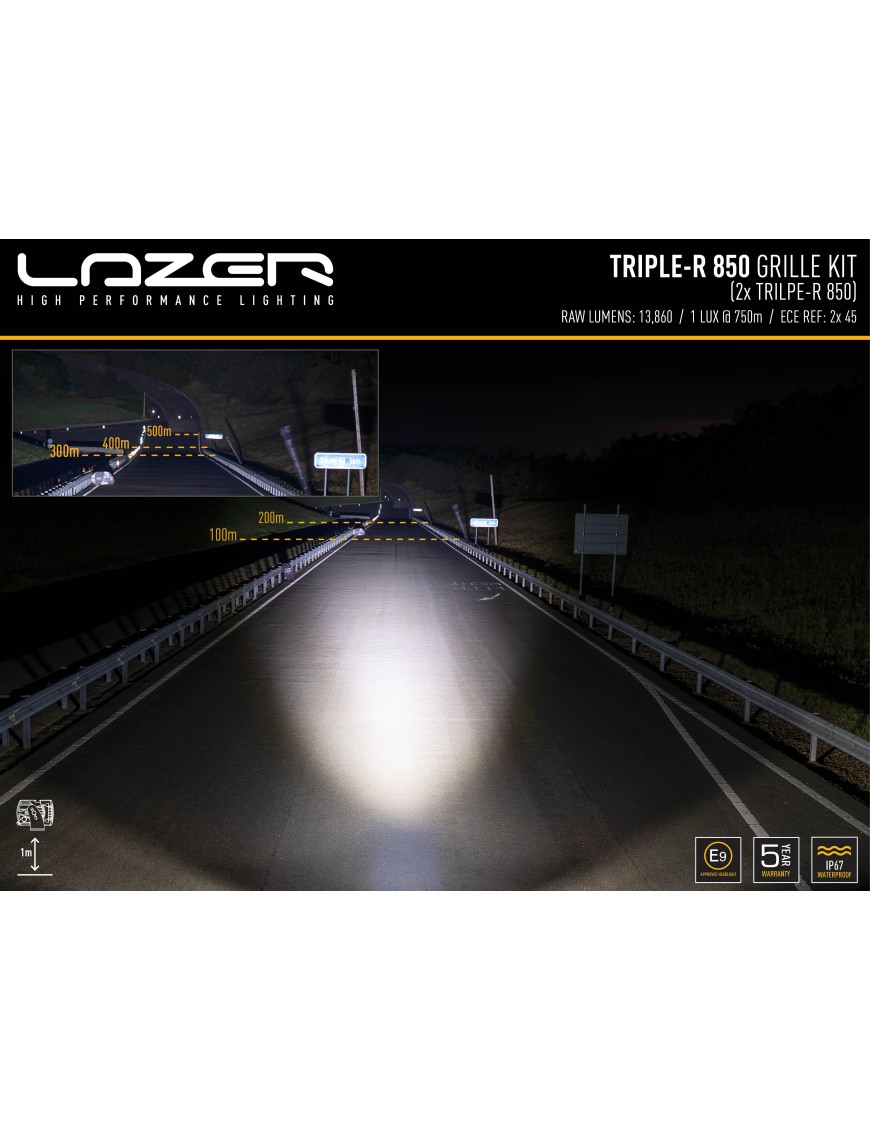 Zestaw dwóch lamp LAZER TRIPLE-R 850 (Gen2) z systemem montażu w fabrycznym grillu – Ford Ranger Wildtrak (2023 -) / Wildtrak