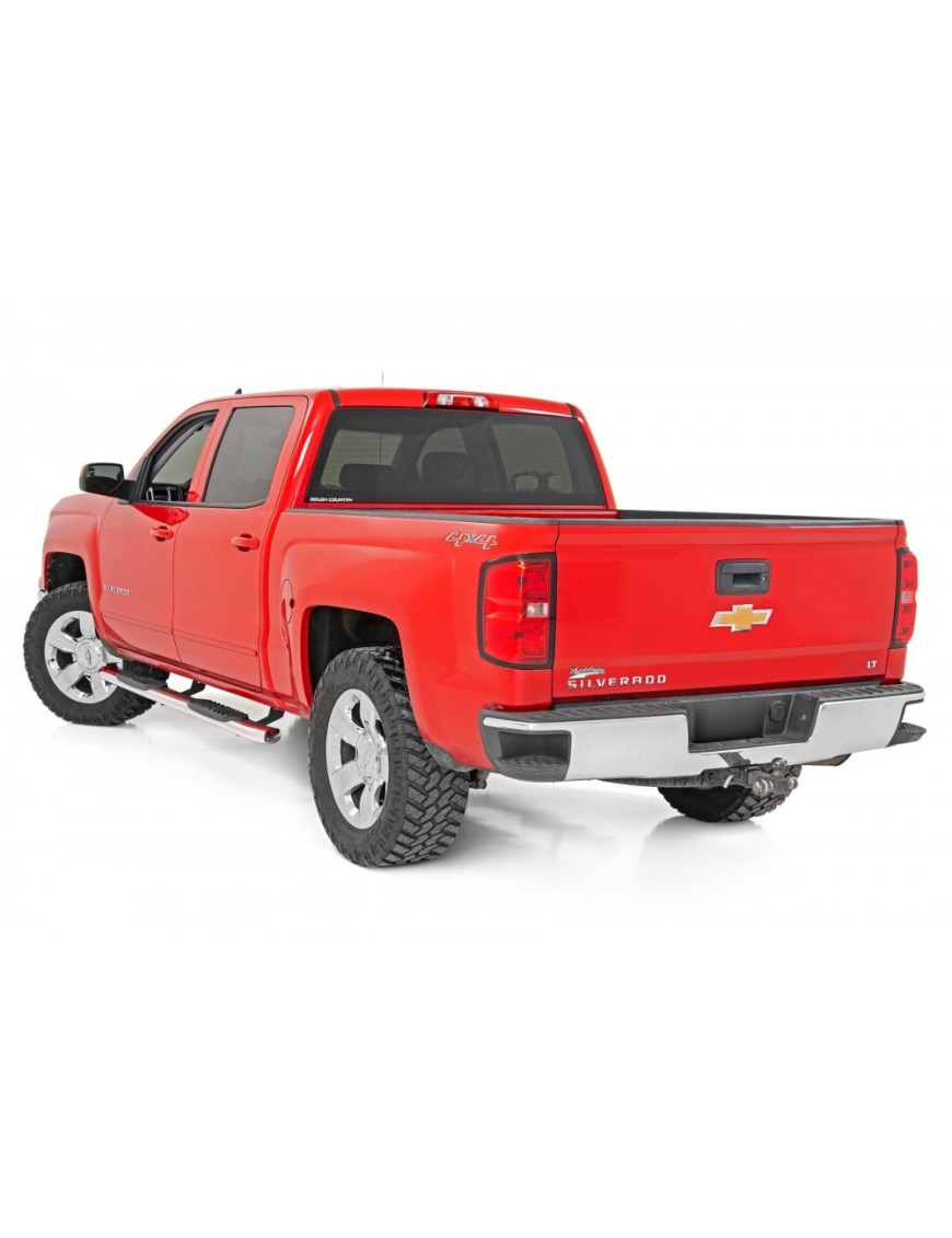 Progi, stopnie boczne srebrne Rough Country Oval Nerf Steps Crew Cab