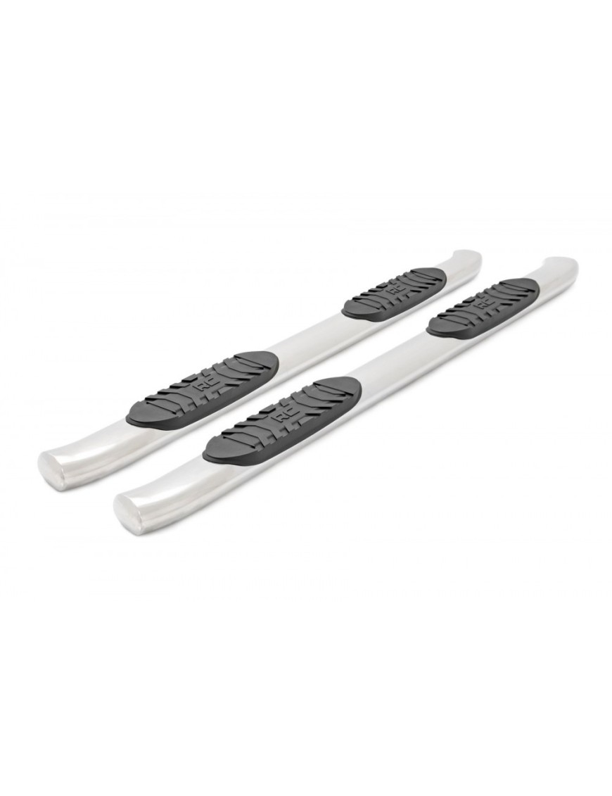 Progi, stopnie boczne srebrne Rough Country Oval Nerf Steps Crew Cab