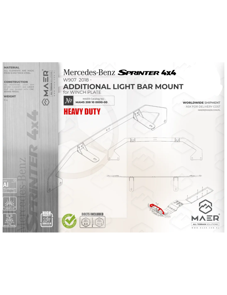 Mocowanie listwy LED do płyty pod wyciągarkę Heavy Duty Maer