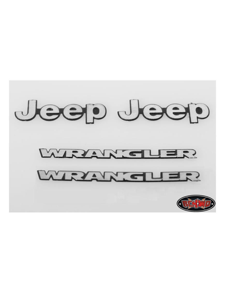 Metalowe emblematy Jeep i Wrangler 1/10 RC4WD VVV-C0060, Tamiya CC01