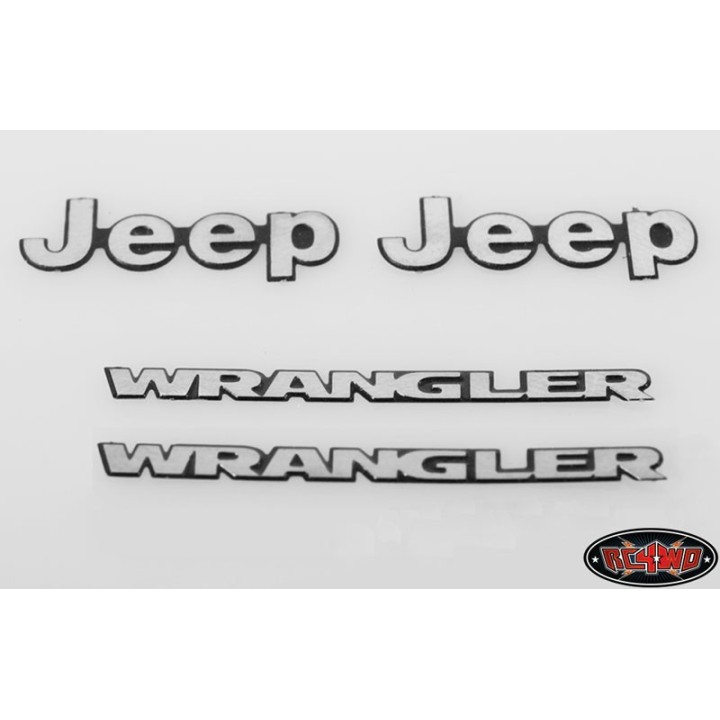 Metalowe emblematy Jeep i Wrangler 1/10 RC4WD VVV-C0060, Tamiya CC01