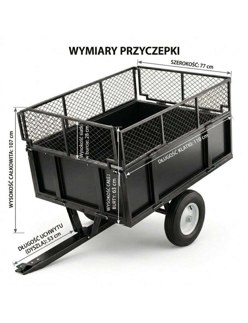 Przyczepka ogrodowa z kiprem Barracuda B-TC3080, 300 kg, do quada i traktorka